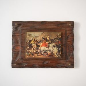 Rustic 1970s Wooden Plaque with Goya Print